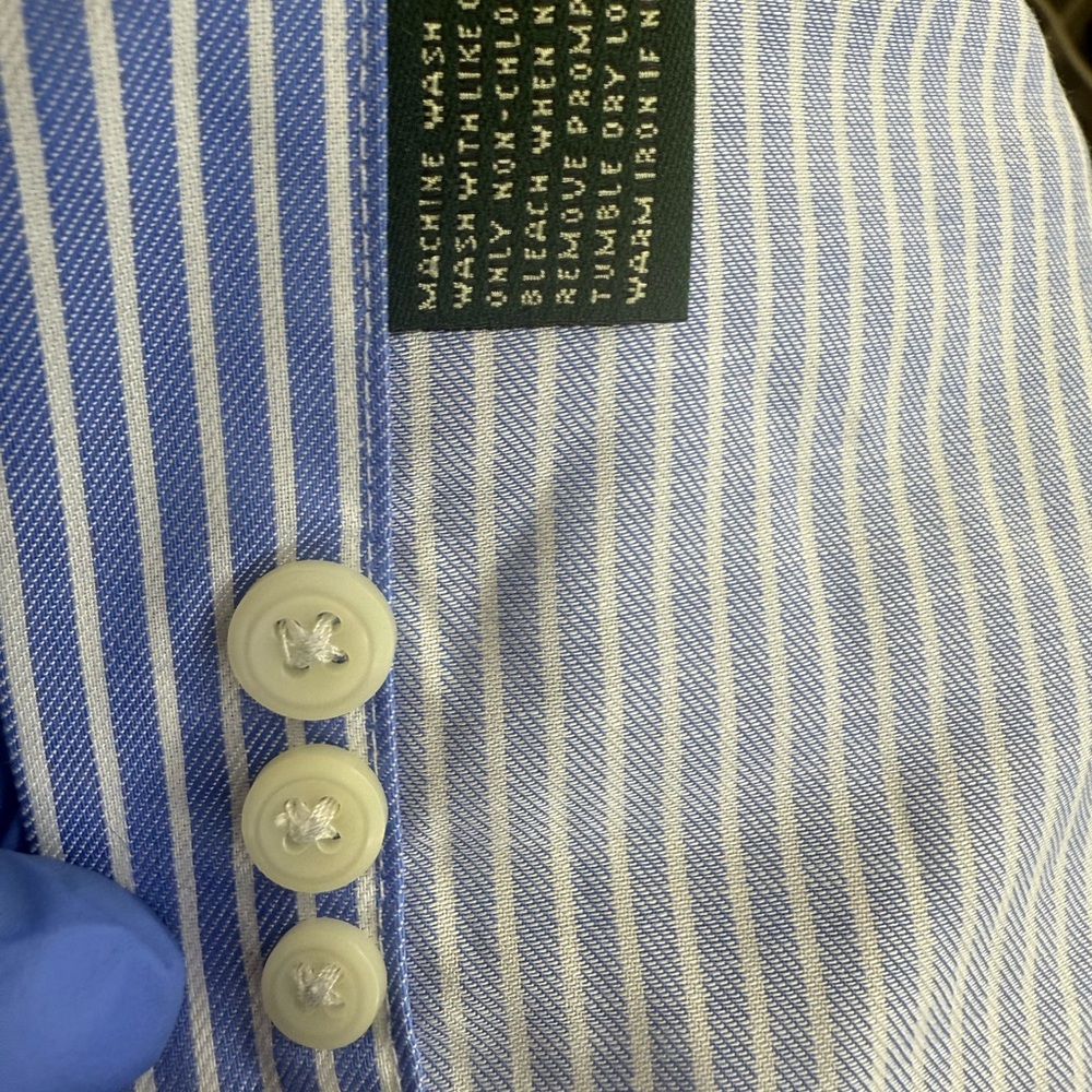 Lauren Ralph Lauren Men's Non-Iron Blue & White Striped Dress Shirt 100% Cotton - Picture 9 of 9